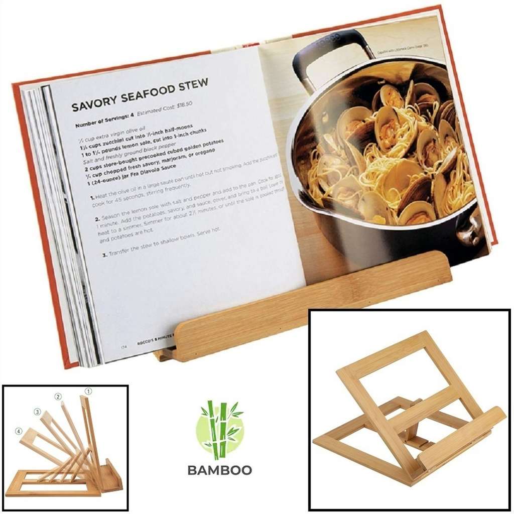 katoen Geheugen Grafiek Chef99 | Luxe boekenstandaard van bamboe hout - Boekenhouder voor o.a.  kookboek (als kookboekstandaard in keuken), tablet of boek - Kookboeken  standaard - Boekensteun, verstelbaar & inklapbaar - Decopatent®